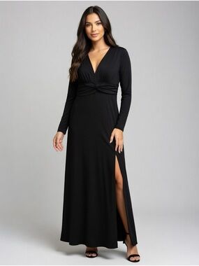 Black Long Sleeve V-Neck Maxi Dress